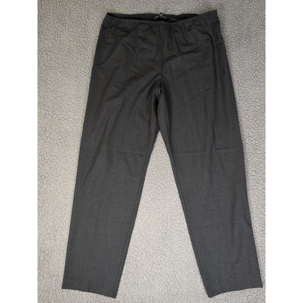 Eileen Fisher Large Gray Wool Spandex Pull On Tapered Pants Stretch Comfort L